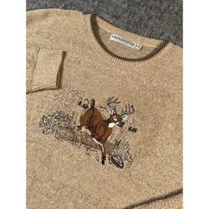 Vtg Shenandoah Sweater Mens XL Deer Buck Embroidered Knit‎ Textured Pullover